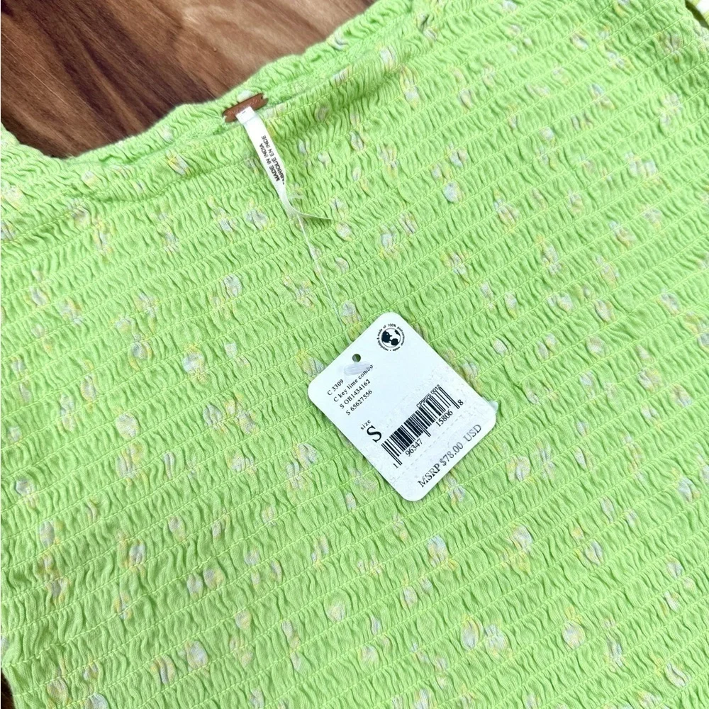 New Free People Key Lime Smocked Marigold Top